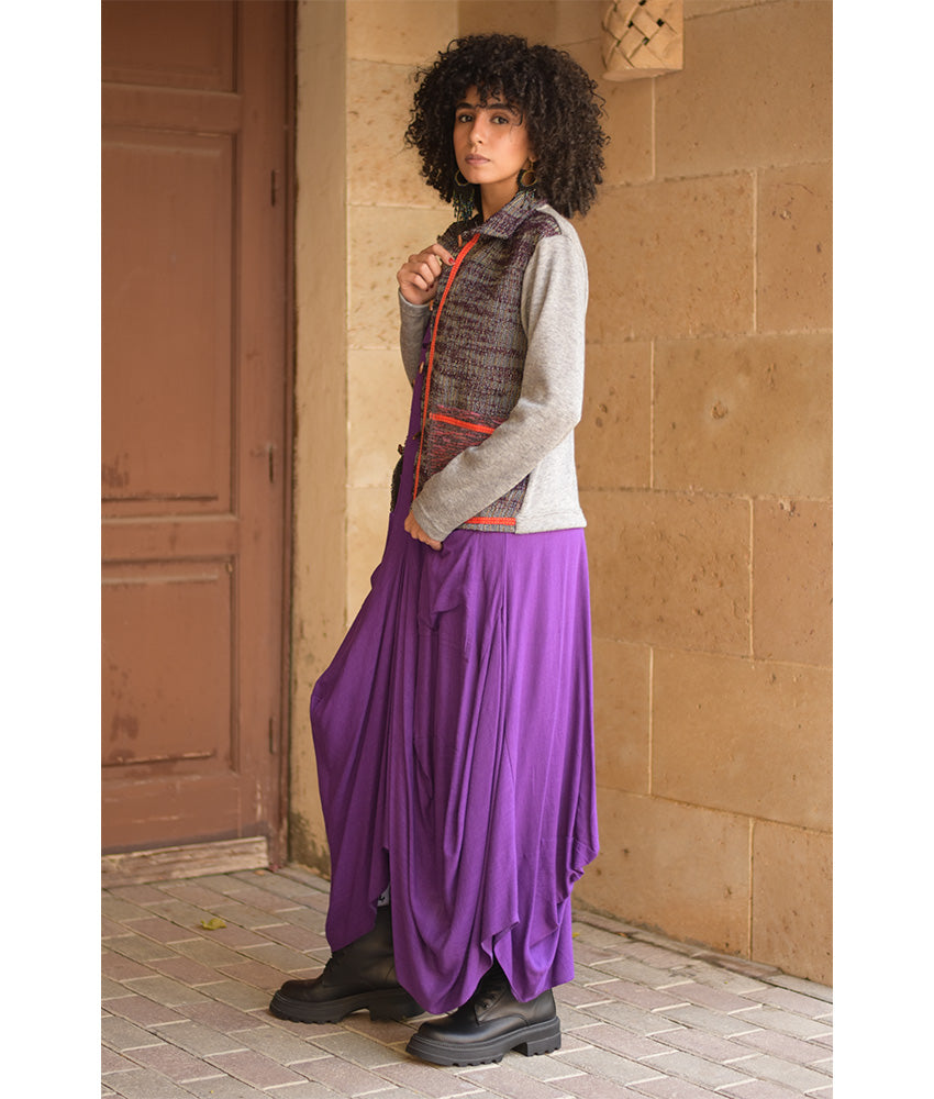 Grey & Multicolored Cropped Akhmim Loomwoven Jacket handmade in Egypt & available at Jozee Boutique.