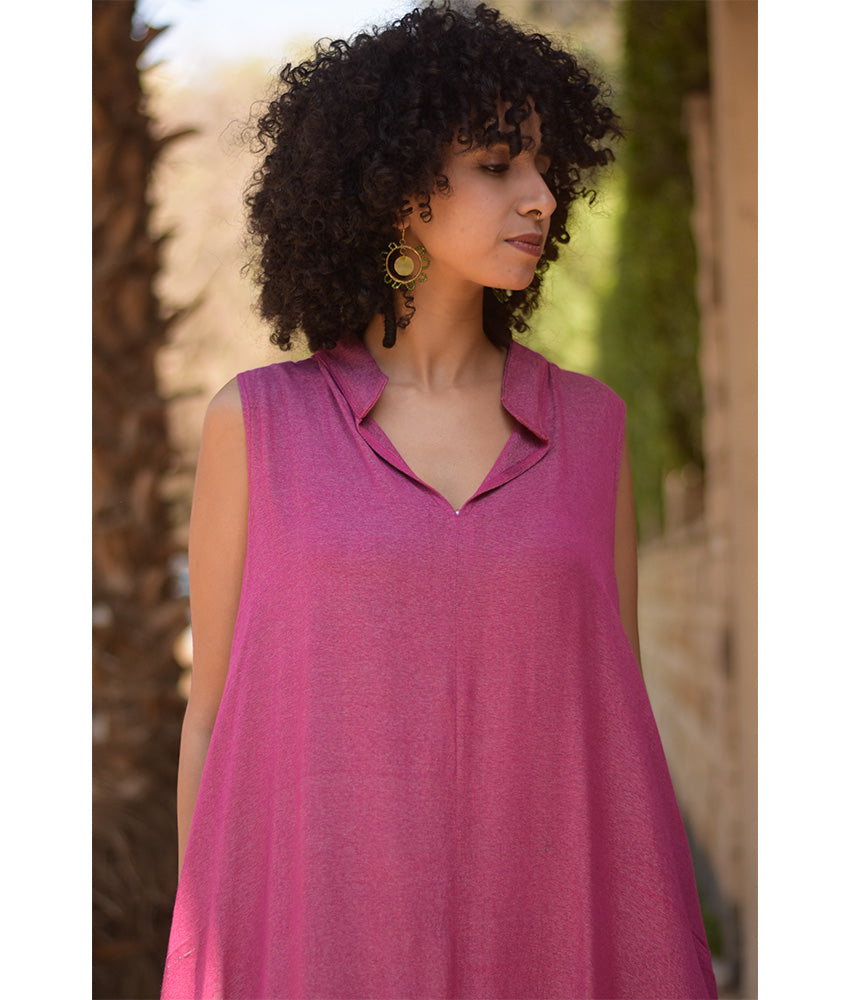 Raspberry Pink Handwoven Ruffle Dress handmade in Egypt & available at Jozee Boutique.