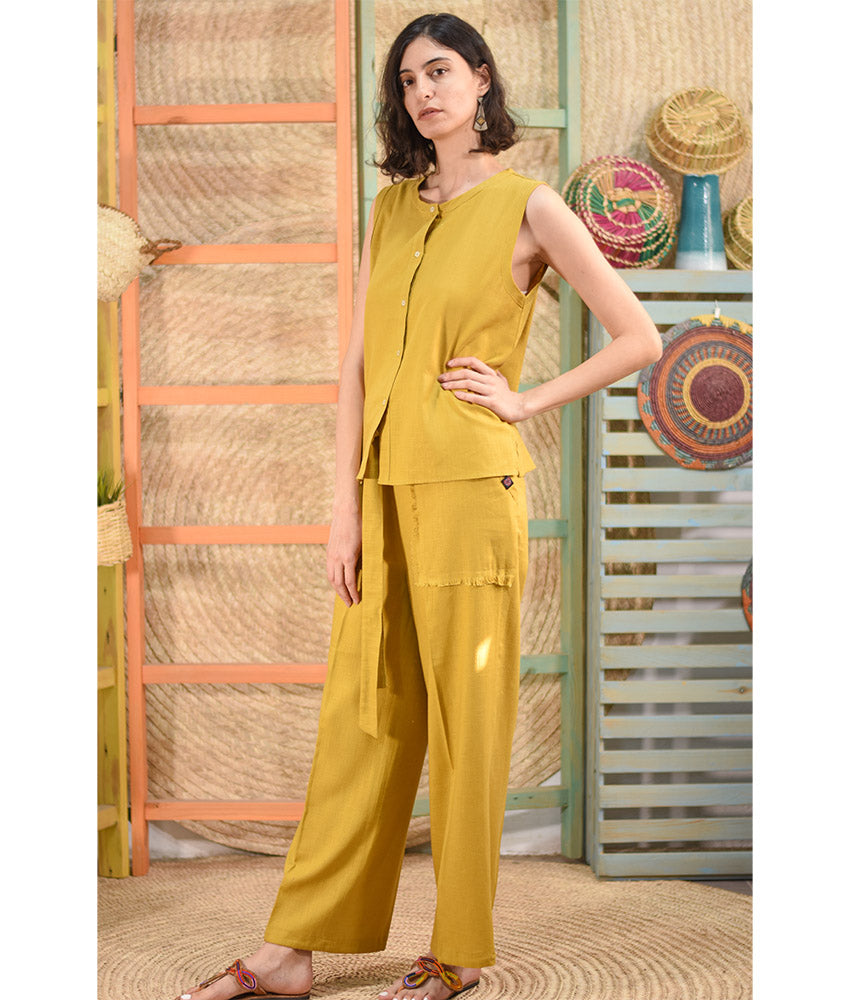 Mustard Linen Top made in Egypt & available in Jozee boutique