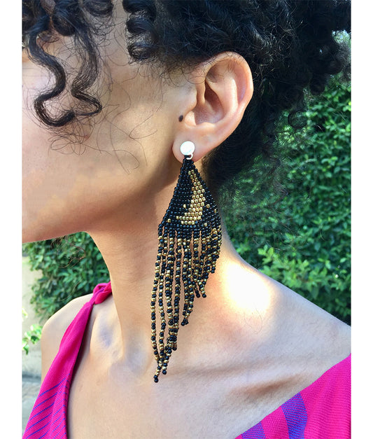 Black & Gold Beaded Earrings handmade in Egypt & available in Jozee Boutique