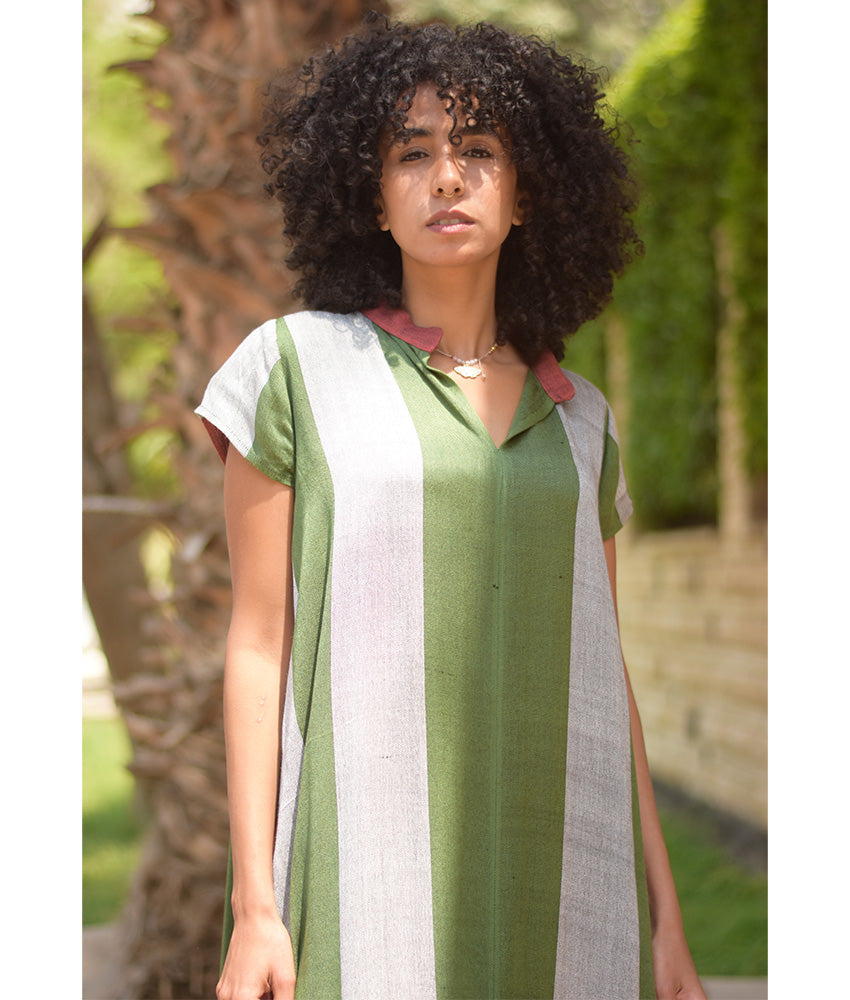 Multicolored Handwoven Ruffle Dress handmade in Egypt & available at Jozee Boutique.