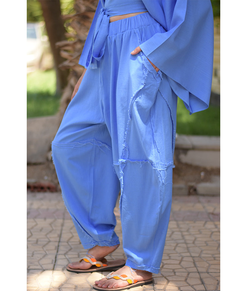 Denim Blue Kimono Linen Top handmade in Egypt & available at Jozee Boutique.