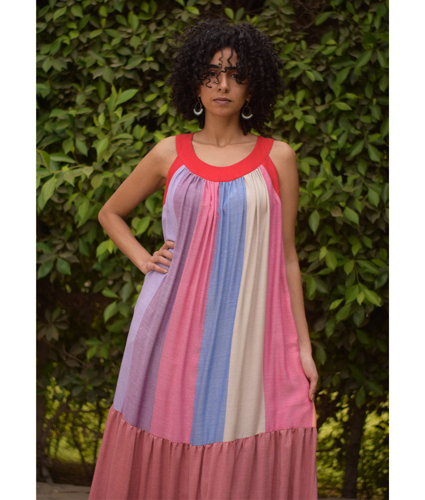 Multicolored Flowy Viscose Dress handmade in Egypt & available in Jozee boutique