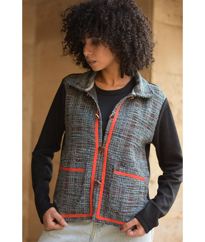 Black & Multicolored Cropped Akhmim Loomwoven Jacket - Fits Small & Medium