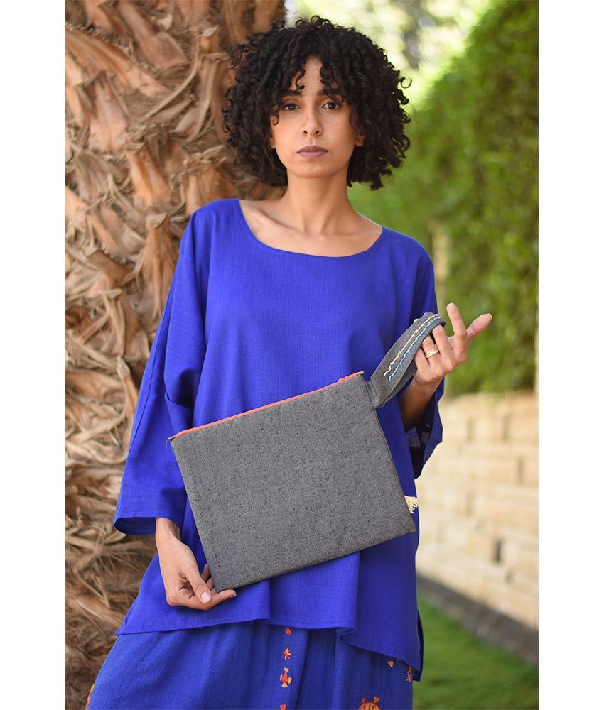 Grey Embroidered Clutch handmade in Egypt & available at Jozee Boutique.