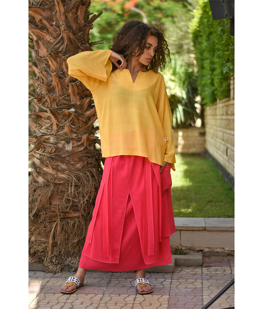 Yellow Handwoven Viscose Top Handmade in Egypt & available in Jozee boutique