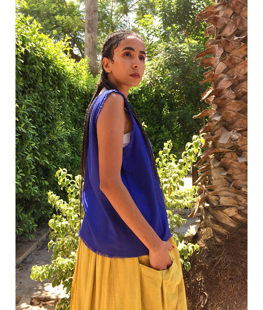 Electric Blue Linen Top handmade in Egypt & available in Jozee boutique