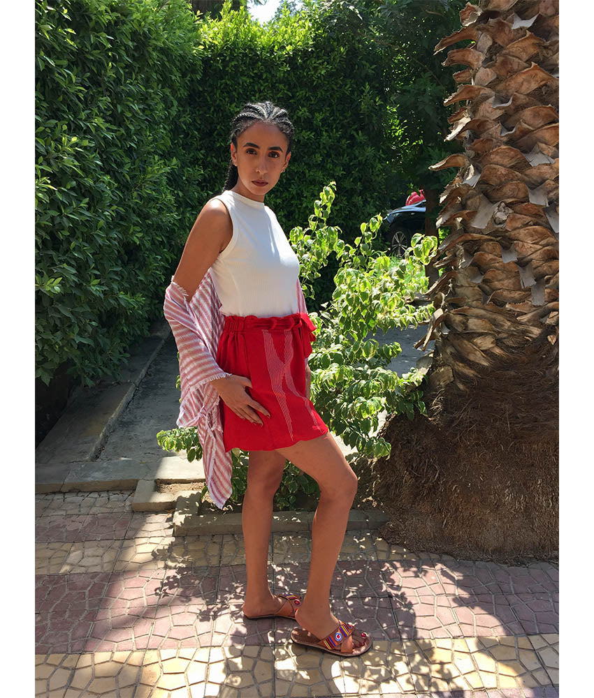 Red Adjustable Viscose Shorts handmade in Egypt & available in Jozee boutique