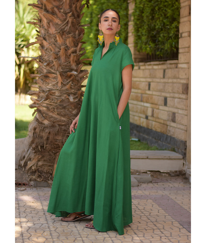 Green Linen Japanese Dress made in Egypt & available in Jozee boutique