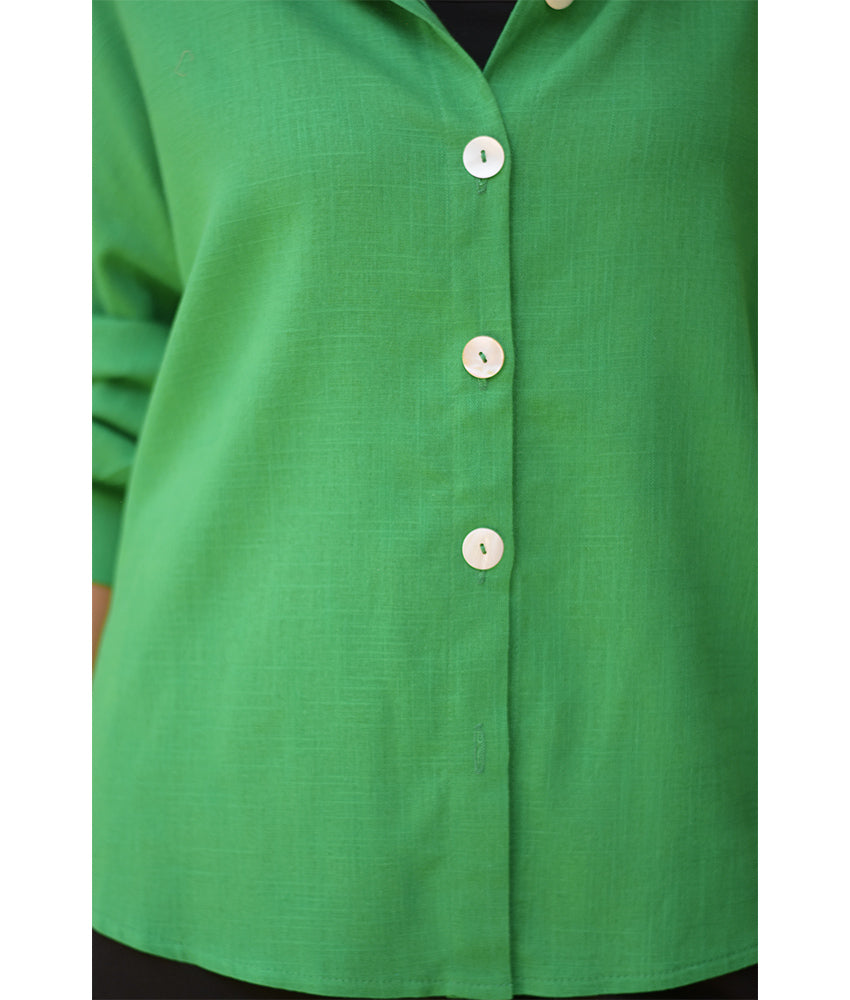 Green Linen Oversized Shirt