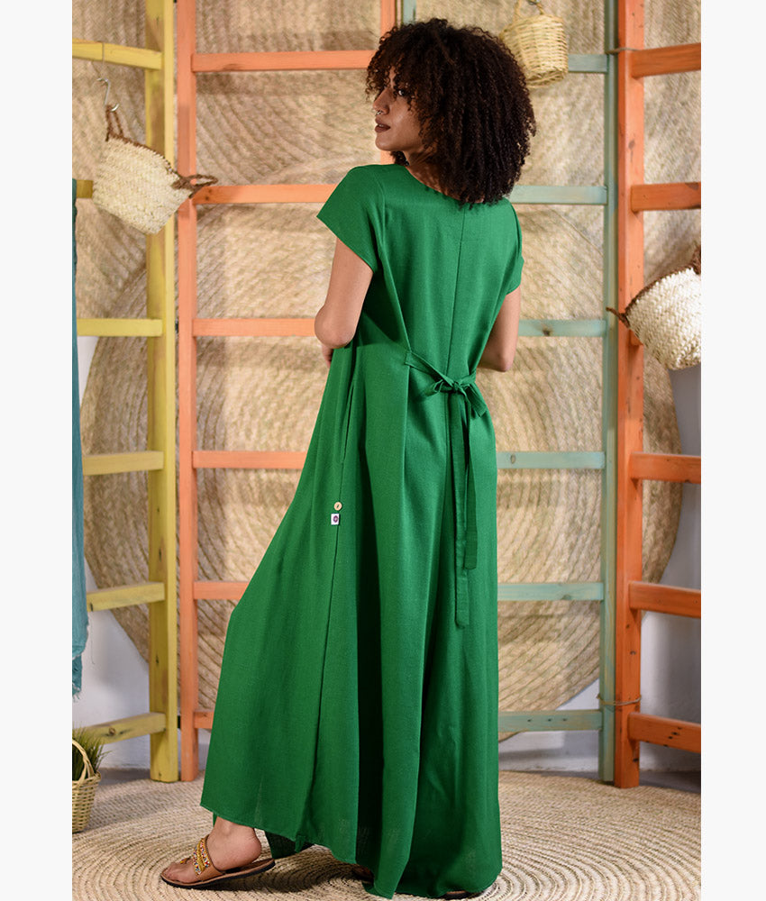Green Linen Tent Dress With Side Buttons handmade in Egypt & available at Jozee boutique