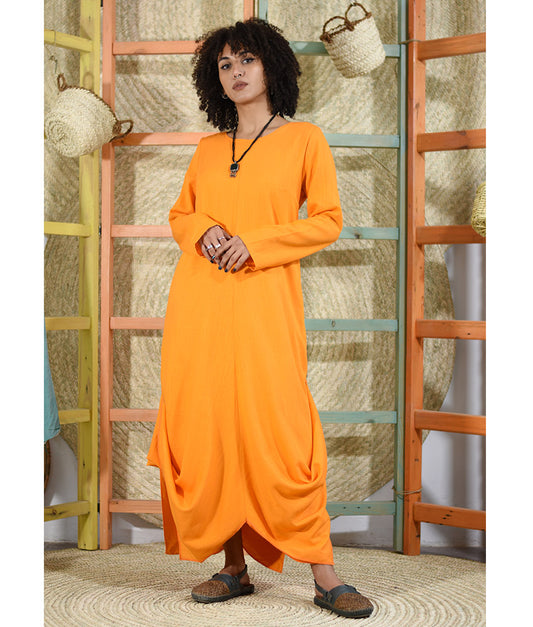 Orange Linen Tent Dress With Side Buttons handmade in Egypt & available at Jozee boutique