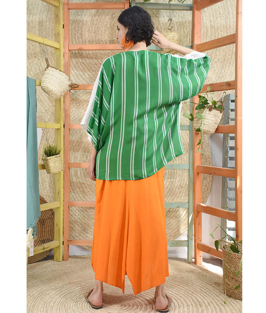 White & Green Handwoven Viscose Cardigan handmade in Egypt & available at Jozee Boutique.