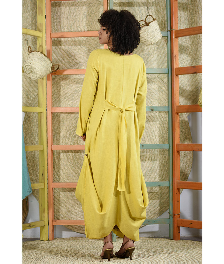 yellow Linen Tent Dress With Side Buttons handmade in Egypt & available at Jozee boutique