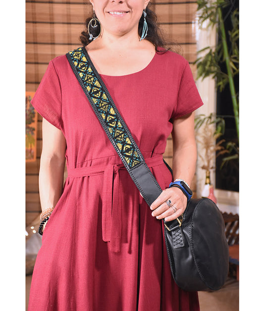 Black Leather Circle Cross Bag Handmade in Egypt & available at Jozee Boutique