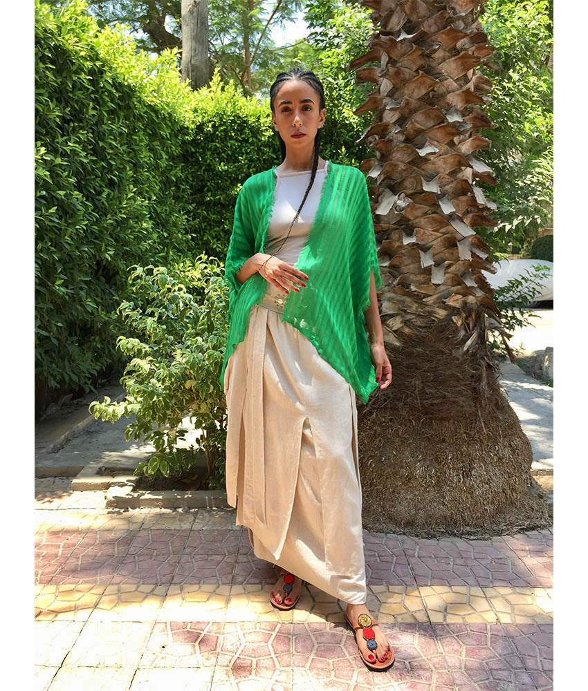 Apple Green Handwoven Viscose Light Cardigan Handmade in Egypt & available in Jozee boutique