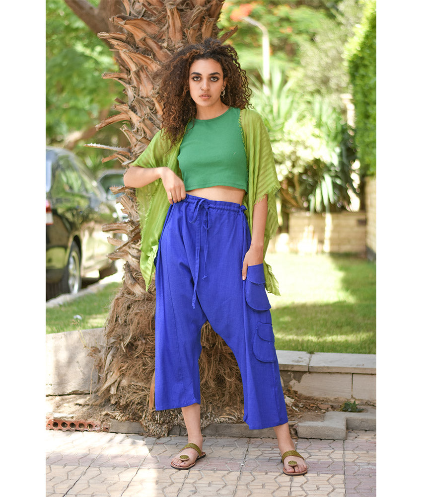 Electric Blue Linen Baggy Harem Pants handmade in Egypt & available in Jozee Boutique