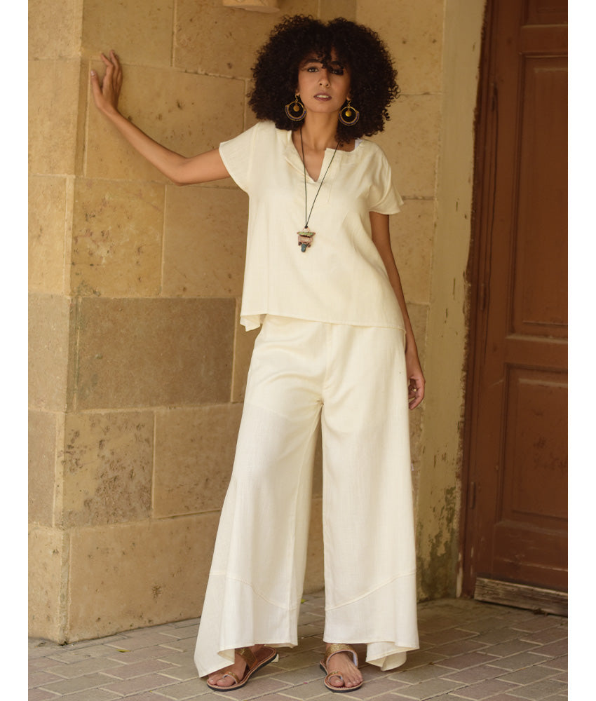 Off White Linen Relaxed Top handmade in Egypt & available at Jozee boutique