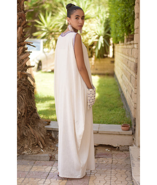Off White Embroidered Maxi Dress handmade in Egypt & available in Jozee boutique