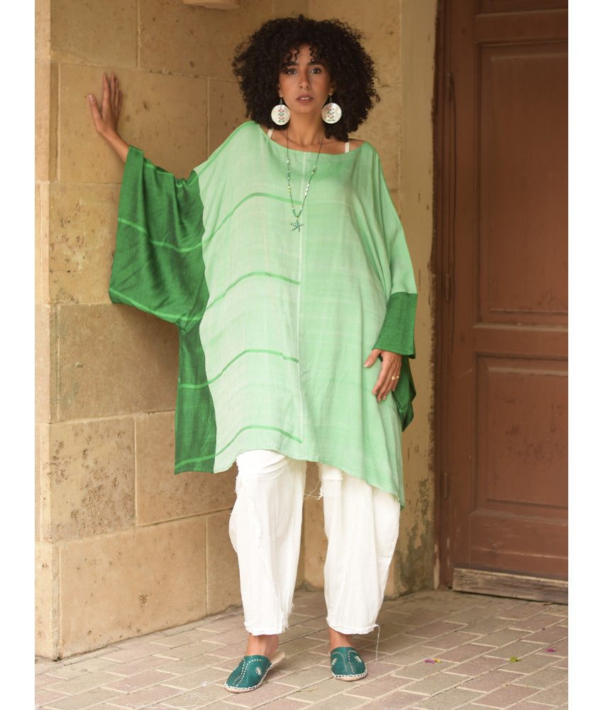 Shades of Green Viscose Midi Dress with Inspired Pattern handmade in Egypt & available at Jozee Boutique.