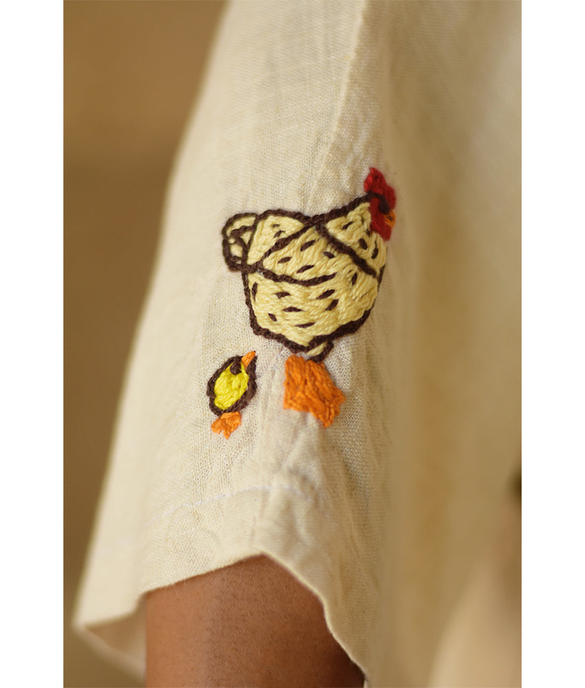 Off White Embroidered Linen Cotton Mix Bolero/Top & Pants Set handmade in Egypt & available in Jozee boutique