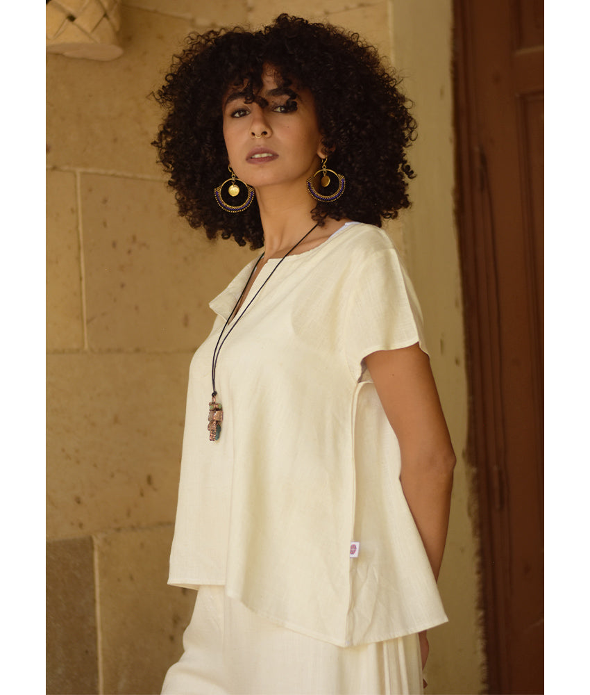Off White Linen Relaxed Top handmade in Egypt & available at Jozee boutique