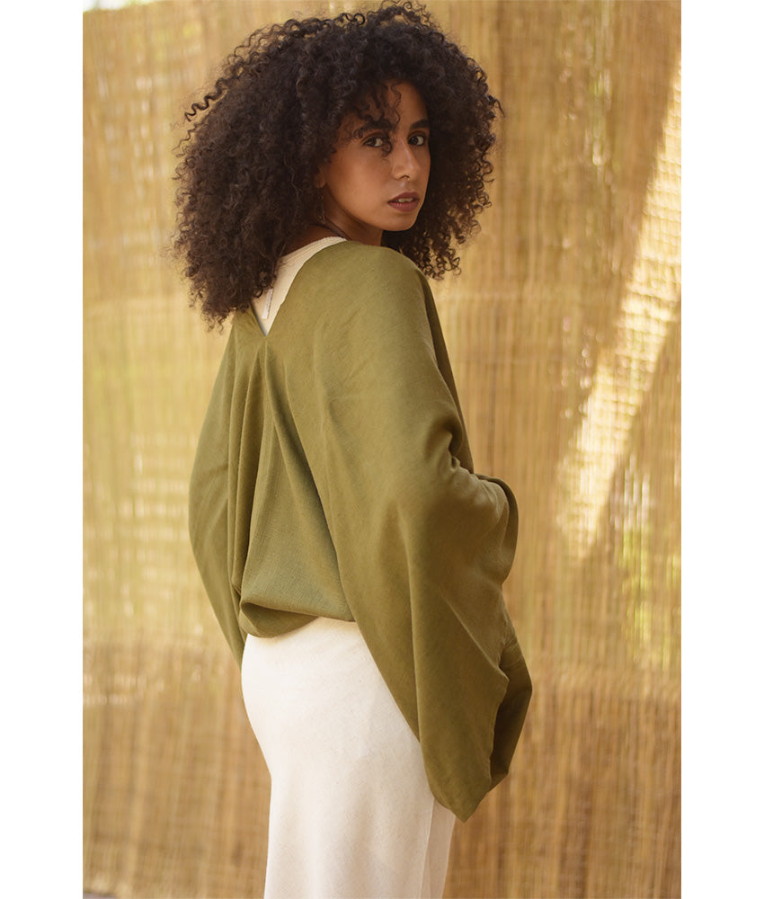 Olive Green Linen Bolero