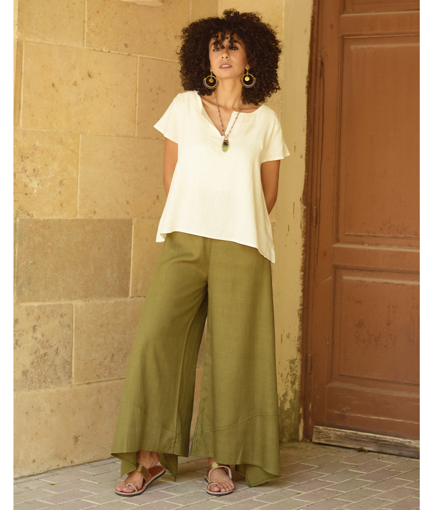 Off White Linen Relaxed Top handmade in Egypt & available at Jozee boutique