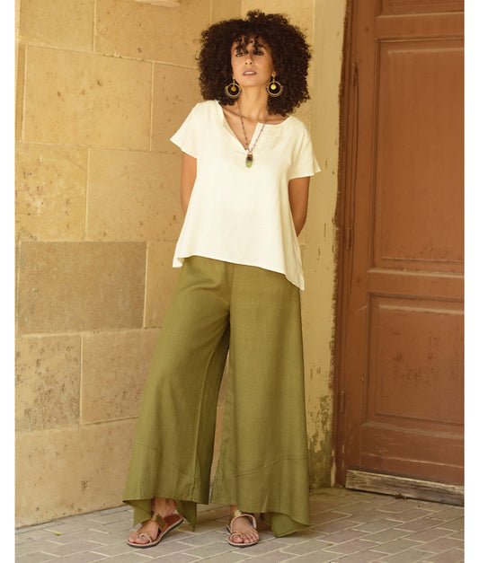 Off White Linen Relaxed Top handmade in Egypt & available at Jozee boutique