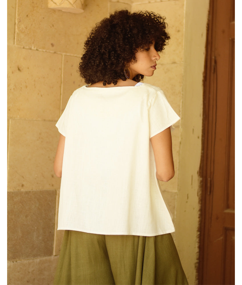 Off White Linen Relaxed Top handmade in Egypt & available at Jozee boutique