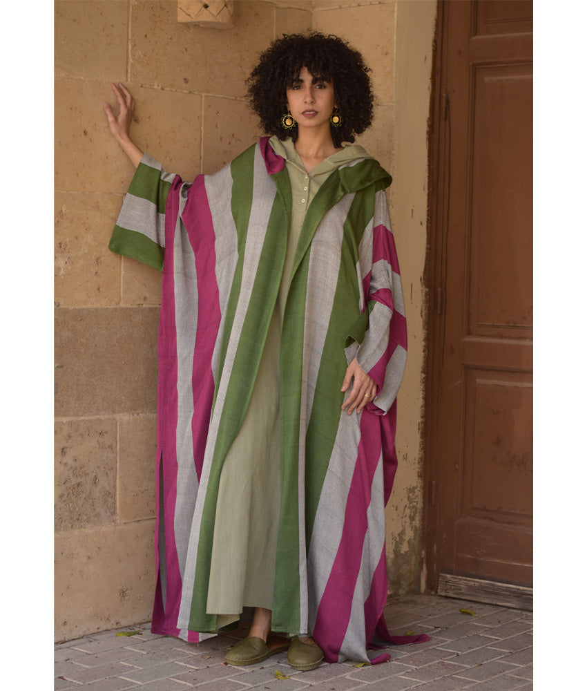 Multicolored Viscose Cardigan with Hoodie handmade in Egypt & available at Jozee Boutique.