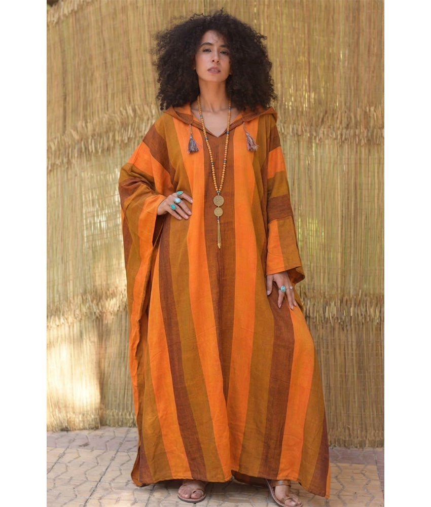 Rust Orange Viscose Kaftan with Hoodie