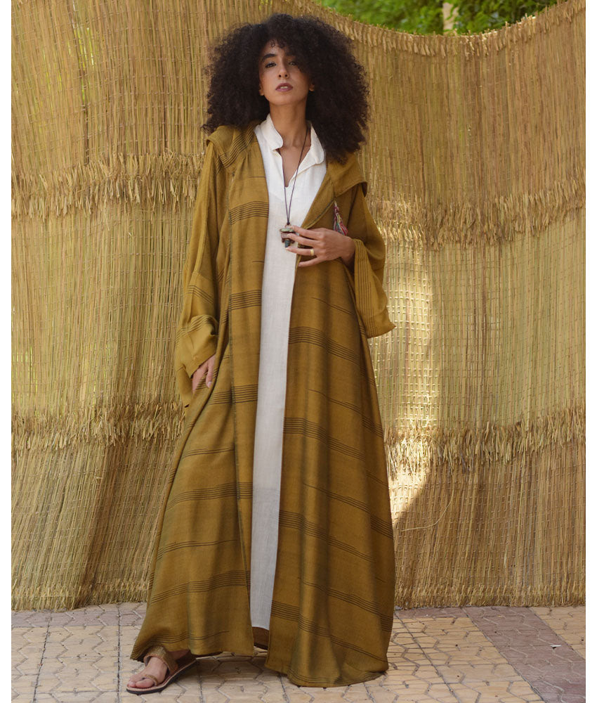 Dark Mustard Viscose Cardigan with Hoodie