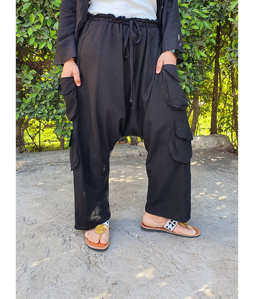 Black Linen Baggy Harem Pants handmade in Egypt & available in Jozee Boutique