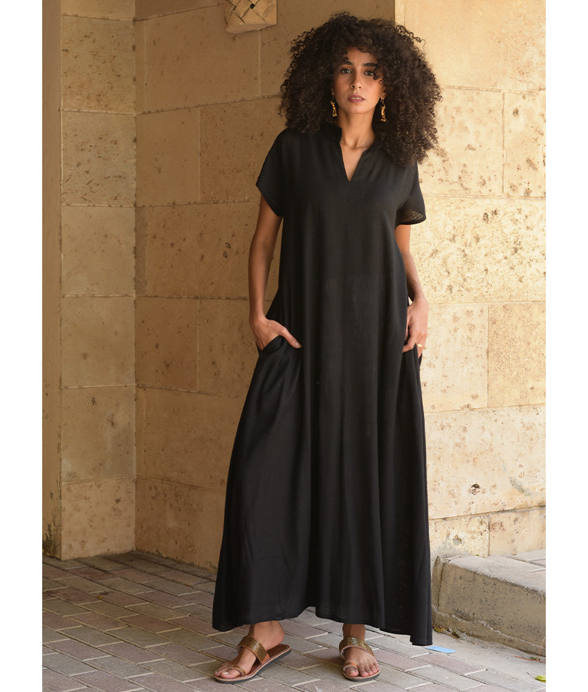 Black Linen Adjustable Dress
