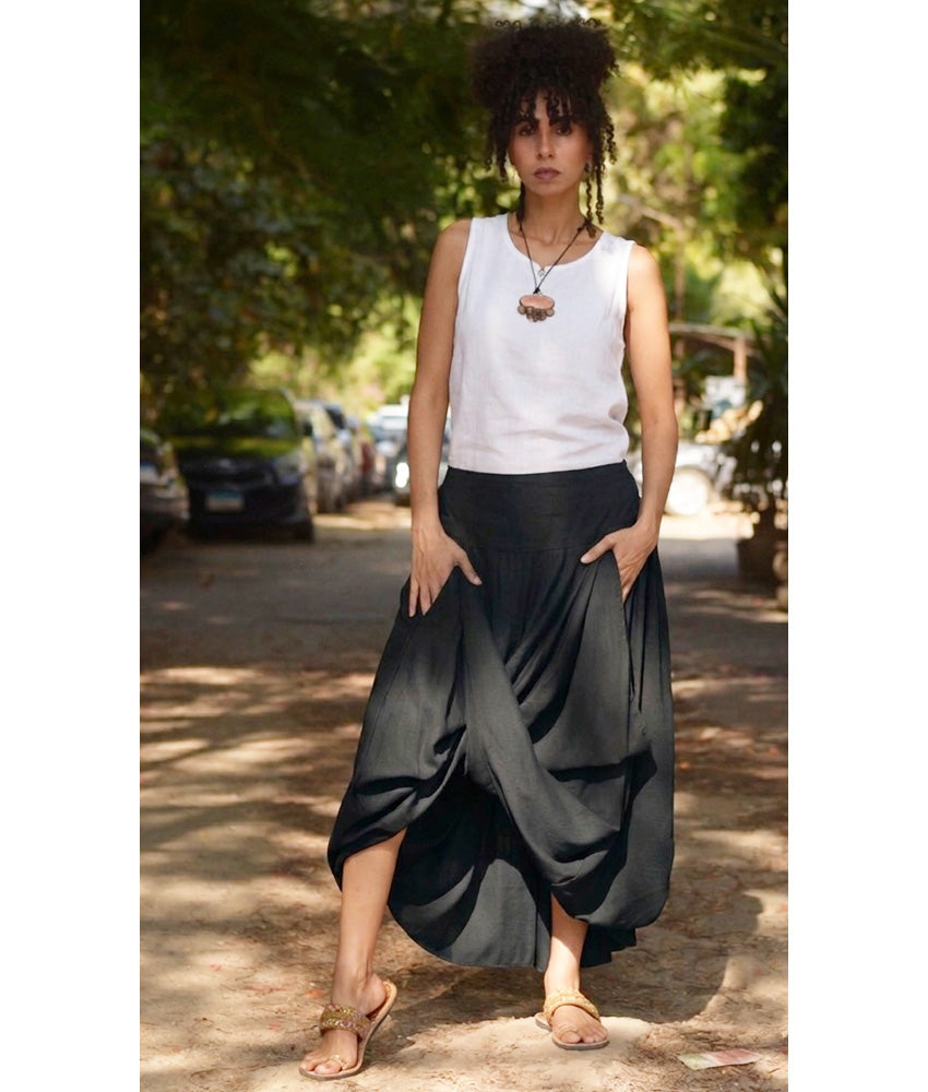 Black Draped Maxi Skirt