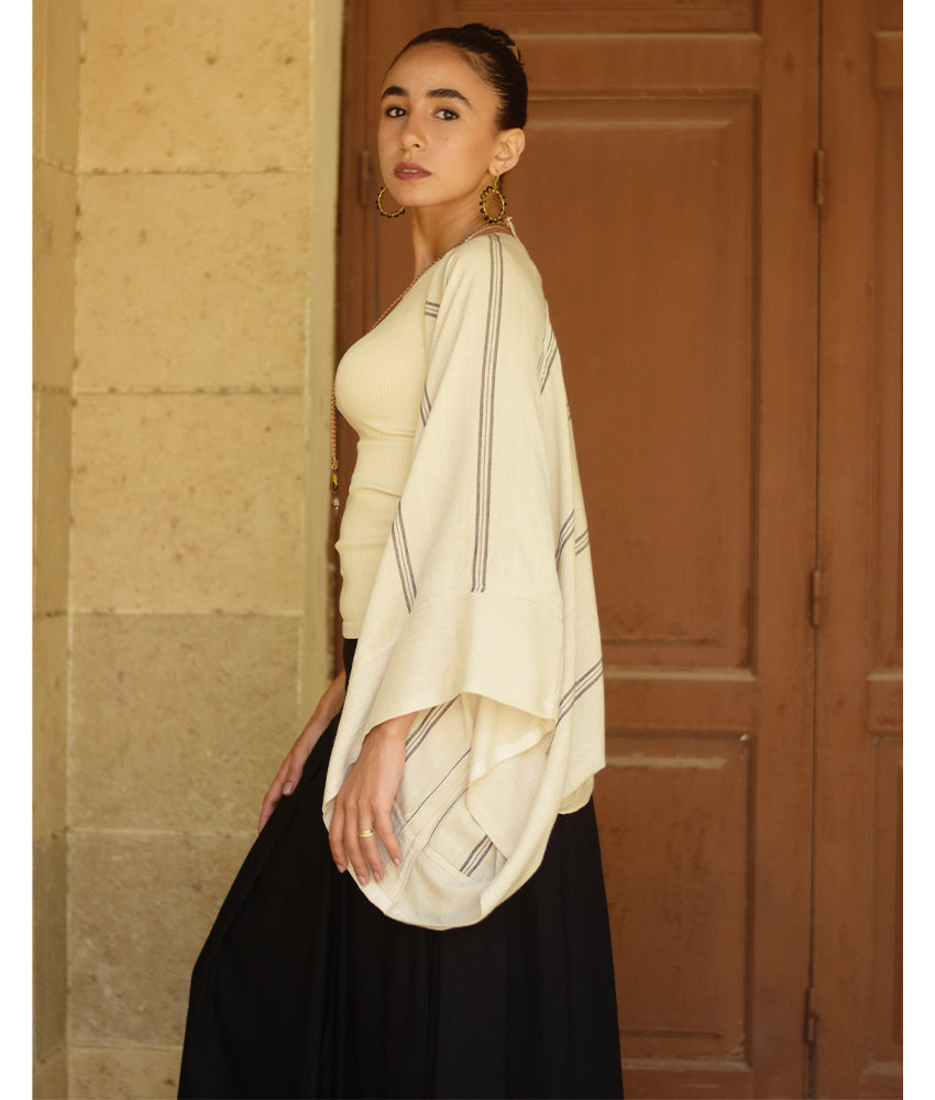 Off White Viscose Bolero handmade in Egypt & available at Jozee Boutique.