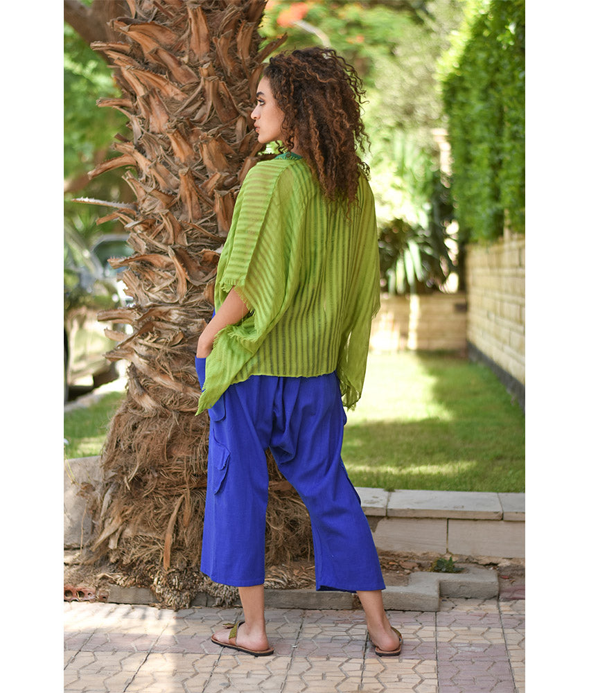 Electric Blue Linen Baggy Harem Pants handmade in Egypt & available in Jozee Boutique