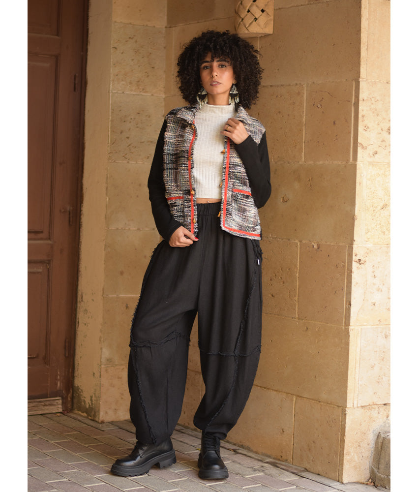 Black & White Cropped Akhmim Loomwoven Jacket handmade in Egypt & available at Jozee Boutique.handmade in Egypt & available at Jozee Boutique.