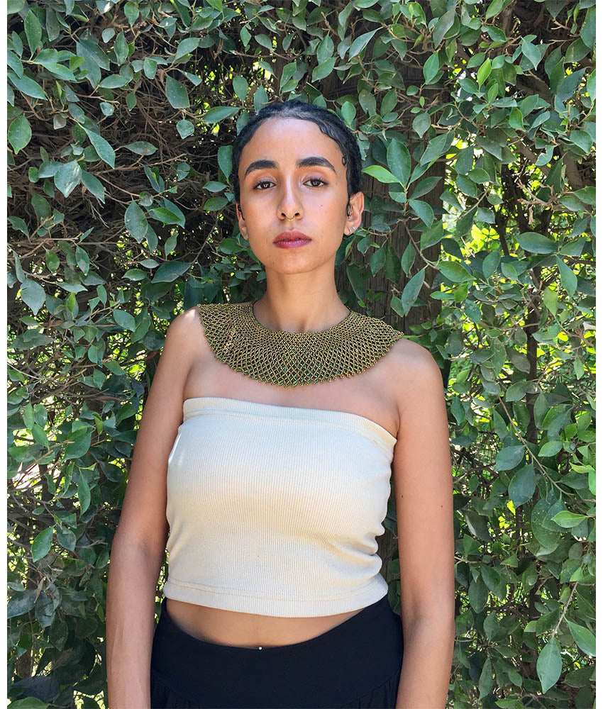 Green & Gold Double Layer French Loom Beaded Necklace handmade in Egypt & available at Jozee Boutique.