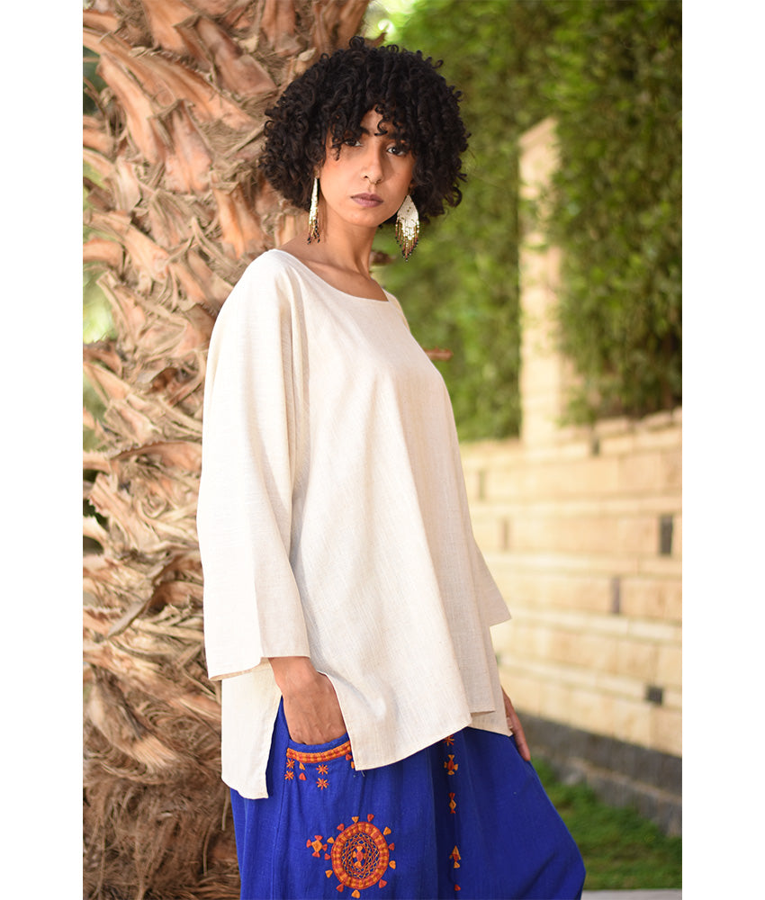 Beige Linen Top – Long Sleeves handmade in Egypt & available in Jozee boutique