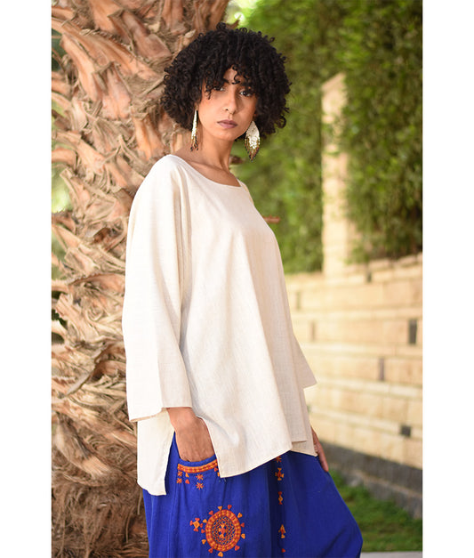 Beige Linen Top – Long Sleeves handmade in Egypt & available in Jozee boutique