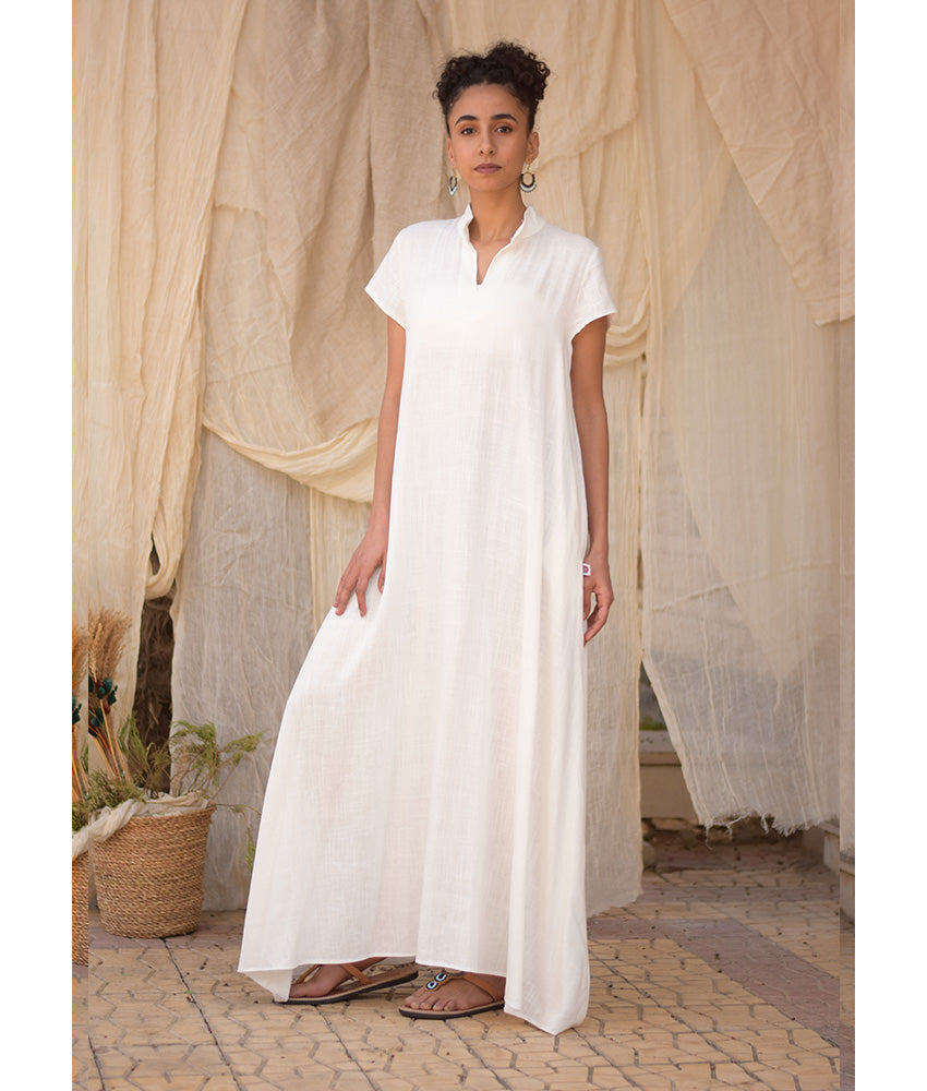 White Linen Japanese Dress made in Egypt & available in Jozee boutique