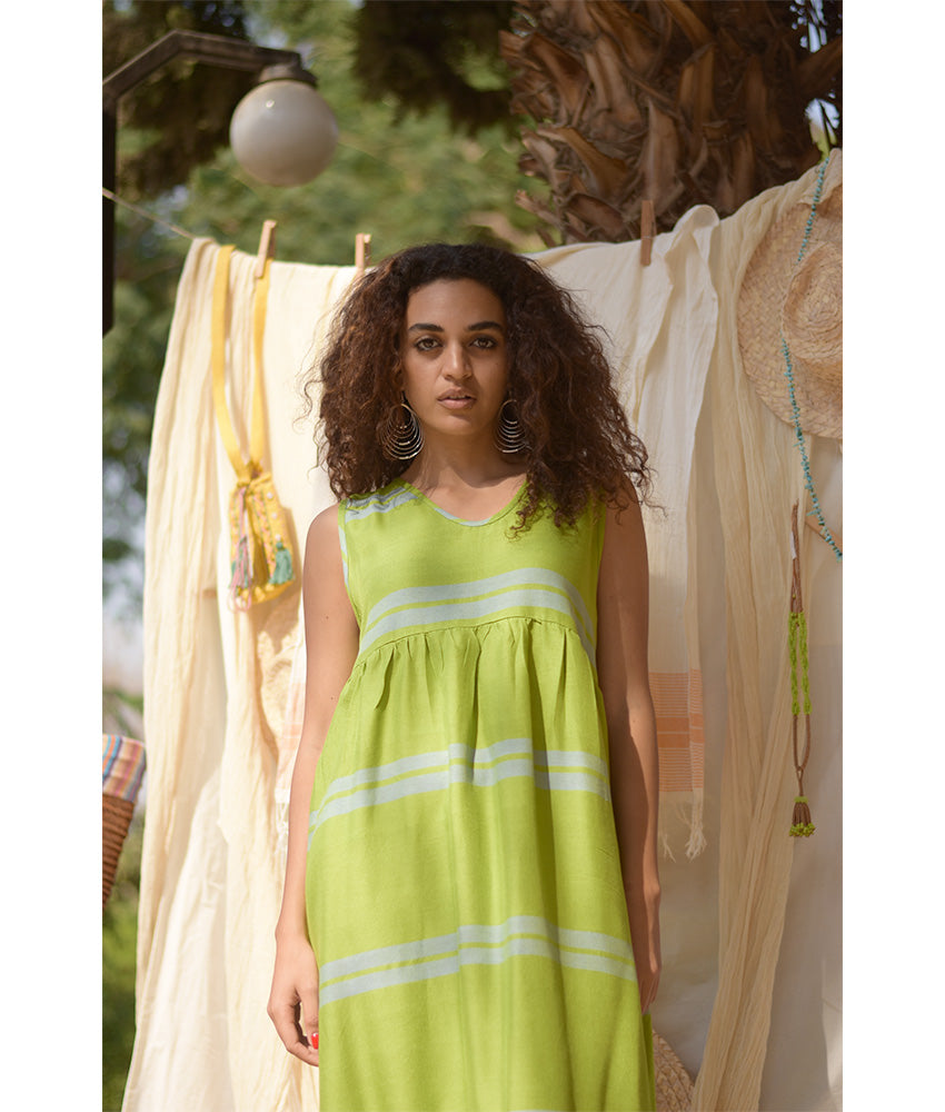 Apple Green Viscose Midi Sleeveless Dress handmade in Egypt & available at Jozee Boutique.