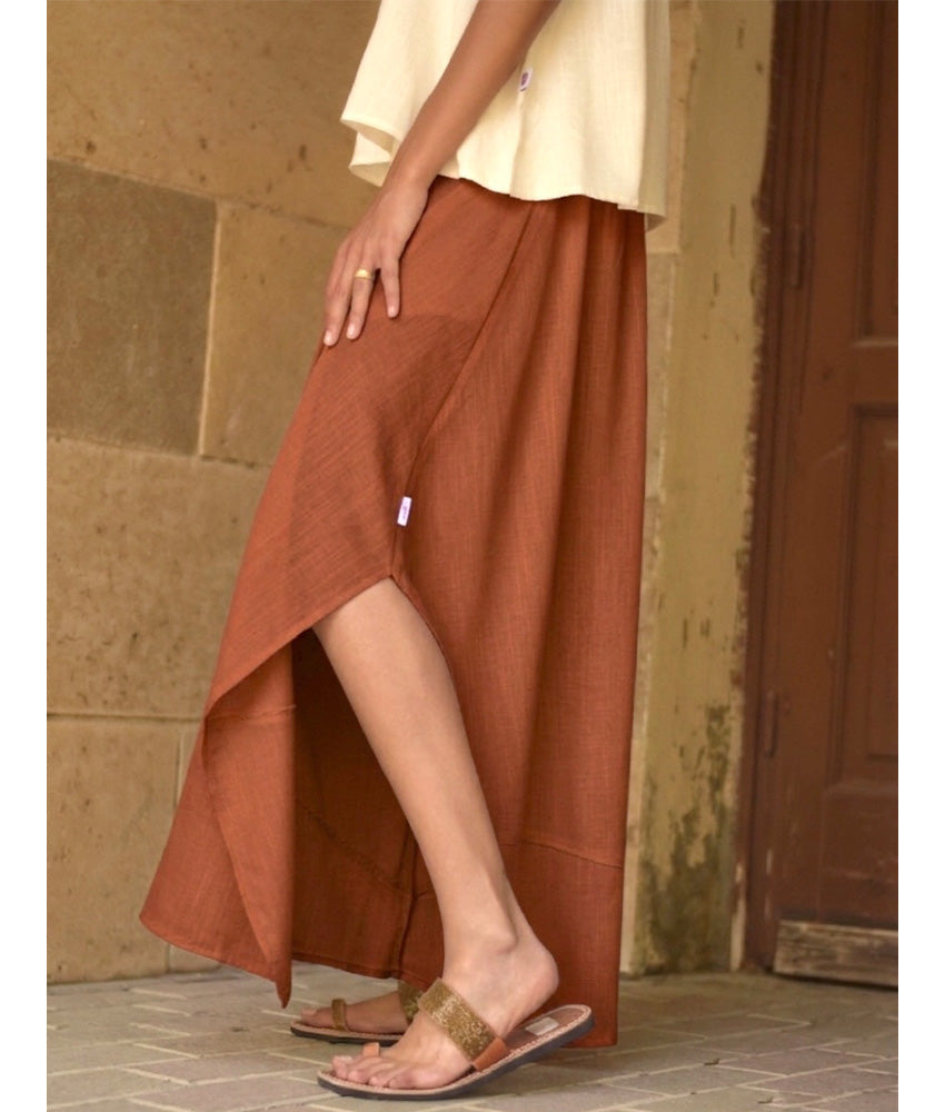 Cinnamon Brown Linen Draped Wide-Leg Pants handmade in Egypt & available in Jozee boutique