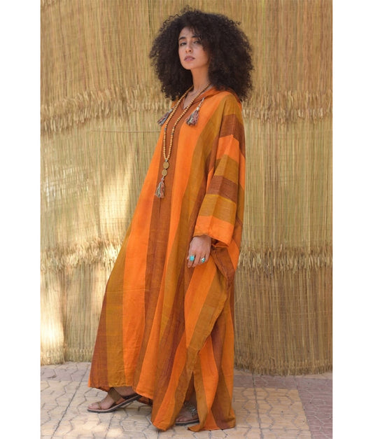 Rust Orange Viscose Kaftan with Hoodie