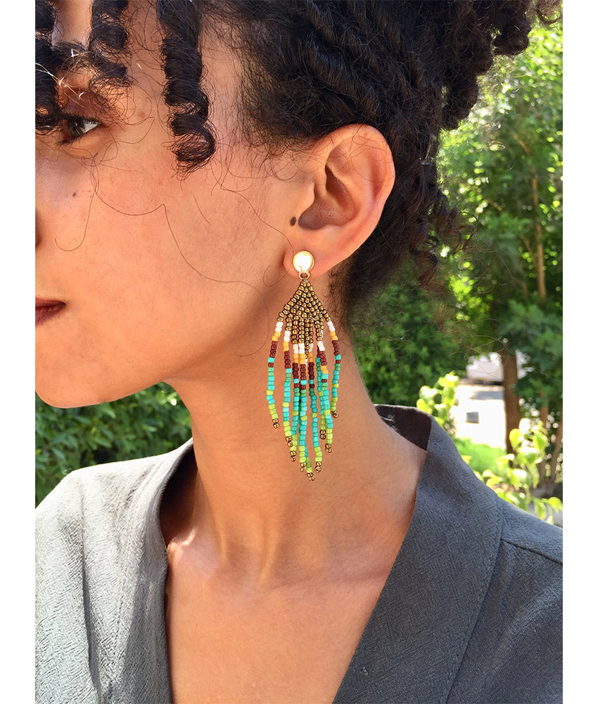 Multicolored Beaded Earrings handmade in Egypt & available in Jozee Boutique