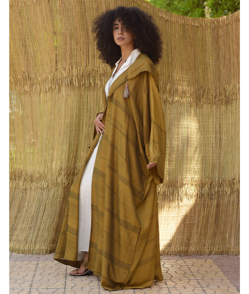 Dark Mustard Viscose Cardigan with Hoodie