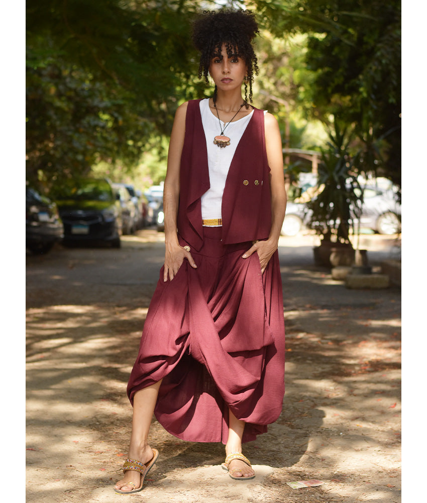 Burgundy Draped Maxi Skirt