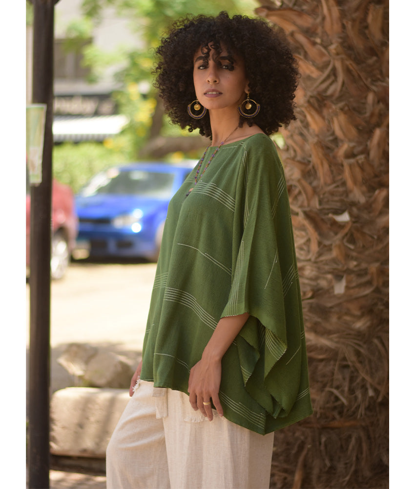 Olive green Viscose Oversized Top with Flowing Silhouette handmade in Egypt & available at Jozee Boutique.